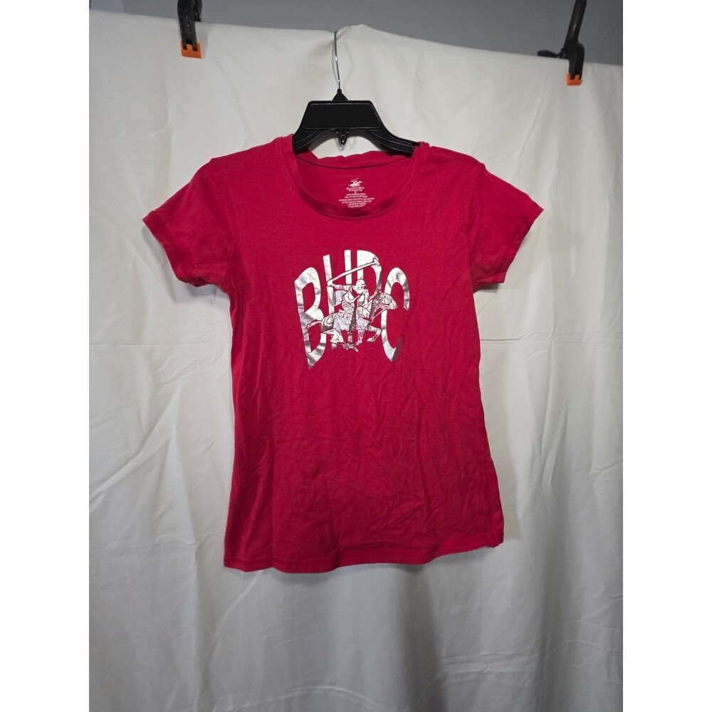 Beverly Hills Polo Club Women's Red T-Shirt Size S Cotton Blend Crew Neck